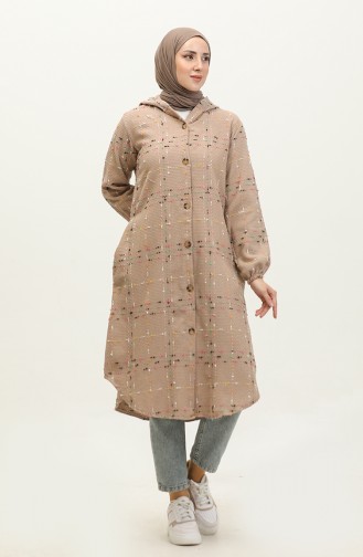 Tweed Hooded Coat NZR001-01 Mink 001-01