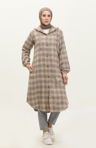 Plaid Pattern Hooded Coat 001E-08 Mink 001E-08