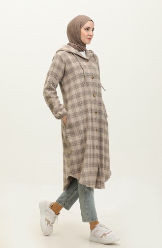 Plaid Pattern Hooded Coat 001E-08 Mink 001E-08