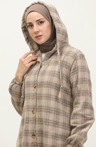 Plaid Pattern Hooded Coat 001E-08 Mink 001E-08