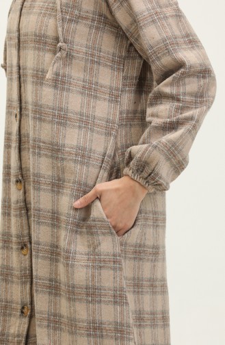 Plaid Pattern Hooded Coat 001E-08 Mink 001E-08