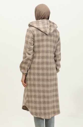 Plaid Pattern Hooded Coat 001E-08 Mink 001E-08