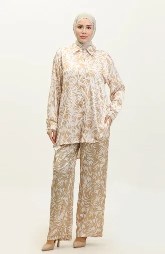 Großer Gemusterter Anzug Beige Tk234 604