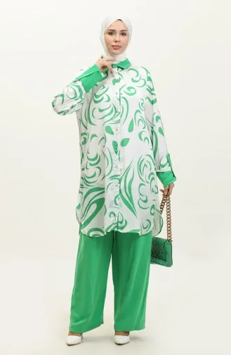 Desenli Büyük Beden Takım Yeşil Tk213