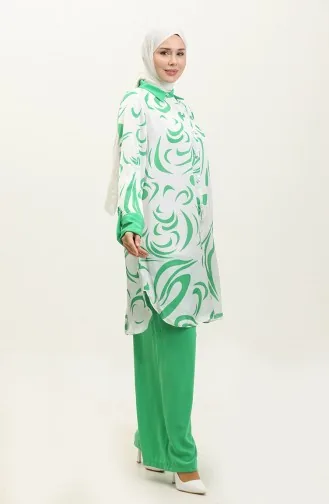 Desenli Büyük Beden Takım Yeşil Tk213