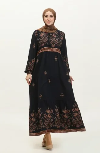 Großes Viskosekleid Mit Blumenmuster 4084-01 Marineblau 4084-01