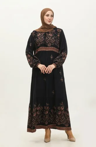 Großes Viskosekleid Mit Blumenmuster 4084-01 Marineblau 4084-01