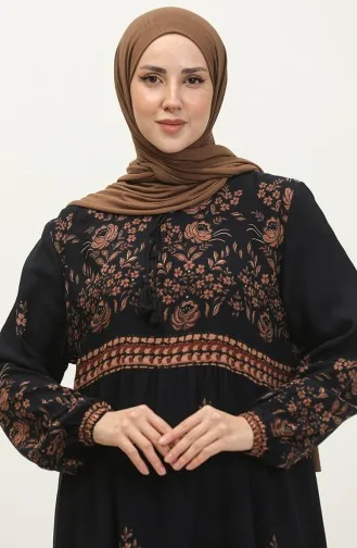 Großes Viskosekleid Mit Blumenmuster 4084-01 Marineblau 4084-01