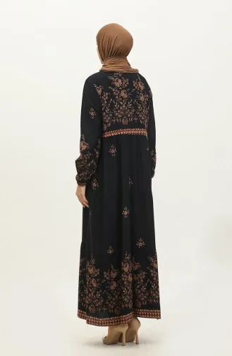 Großes Viskosekleid Mit Blumenmuster 4084-01 Marineblau 4084-01