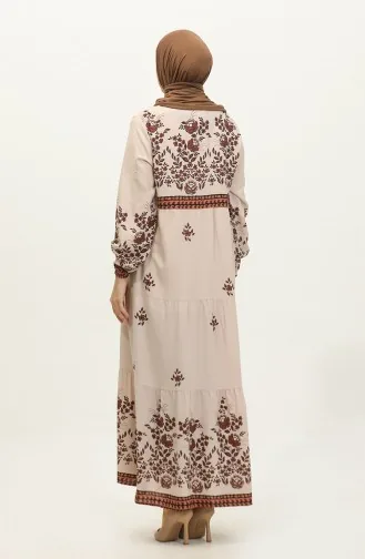 فستان فيسكوز بتصميم مورّد وبمقاسات كبيرة 4084-02 لون بيج 4084-02