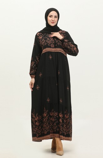 Großes Viskosekleid Mit Blumenmuster 4084-03 Schwarz 4084-03