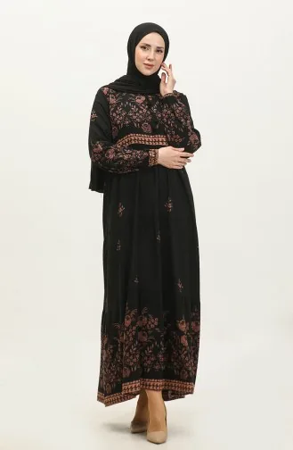 Großes Viskosekleid Mit Blumenmuster 4084-03 Schwarz 4084-03