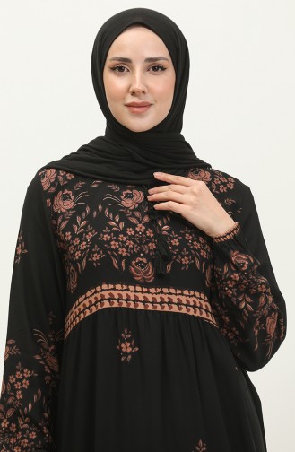 Large Size Floral Patterned Viscose Dress 4084-03 Black 4084-03