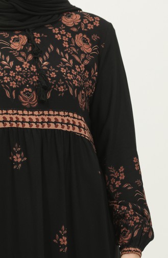 Büyük Beden Çiçek Desenli Viskon Elbise 4084-03 Siyah