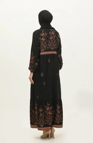 Großes Viskosekleid Mit Blumenmuster 4084-03 Schwarz 4084-03