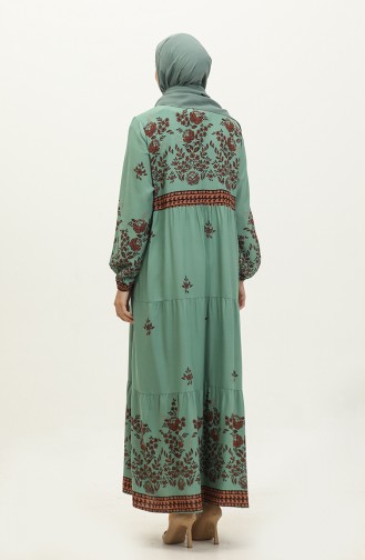 Large Size Floral Patterned Viscose Dress 4084-04 Çağla Green 4084-04