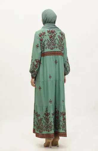 Großes Viskosekleid Mit Blumenmuster 4084-04 Çağla Green 4084-04
