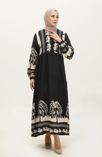 Robe Viscose à Motifs 4117-01 Noir Beige 4117-01