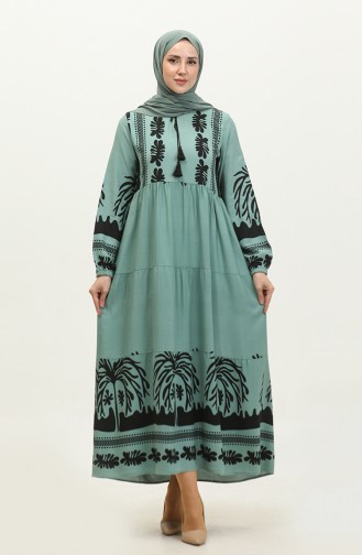 فستان فيسكوز بتصميم مُطبع 4117-02 لون أخضر وأسود 4117-02