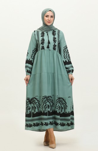 Gemustertes Viskosekleid 4117-02 Grün Schwarz 4117-02