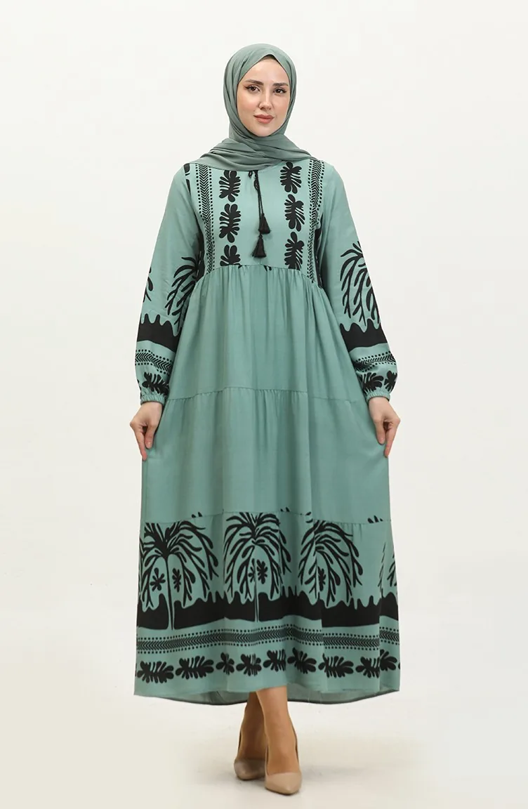 Robe Viscose à Motifs 4117-02 Vert Noir 4117-02