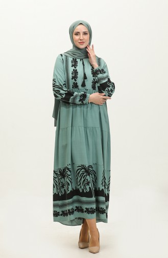 Gemustertes Viskosekleid 4117-02 Grün Schwarz 4117-02