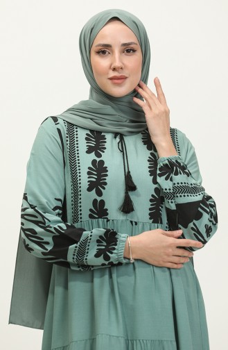 Gemustertes Viskosekleid 4117-02 Grün Schwarz 4117-02