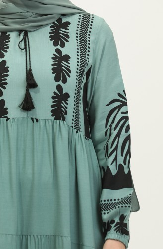 فستان فيسكوز بتصميم مُطبع 4117-02 لون أخضر وأسود 4117-02