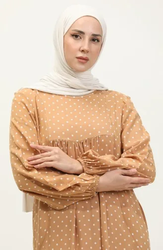 Robe Froncée à Motifs Pois 2028-01 Café Au Lait 2028-01