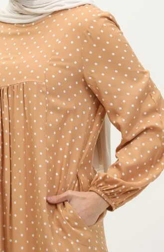 Robe Froncée à Motifs Pois 2028-01 Café Au Lait 2028-01