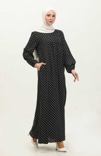 Robe Froncée à Motifs Pois 2028-02 Bleu Marine 2028-02