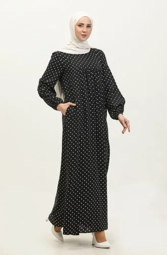Robe Froncée à Motifs Pois 2028-02 Bleu Marine 2028-02