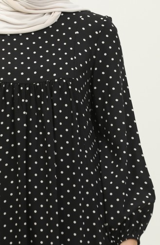 Robe Froncée à Motifs Pois 2028-02 Bleu Marine 2028-02