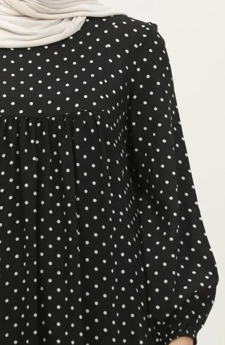 Robe Froncée à Motifs Pois 2028-02 Bleu Marine 2028-02