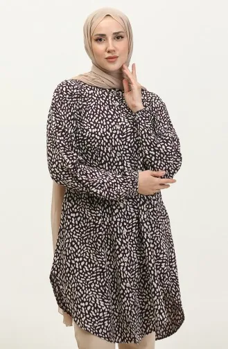 تونيك فيسكوز بمقاسات كبيرة وأزرار 3017-01 لون بنفسجي 3017-01