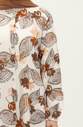Tunique Viscose à Motifs Feuilles Grande Taille 3022-02 Beige Marron 3022-02