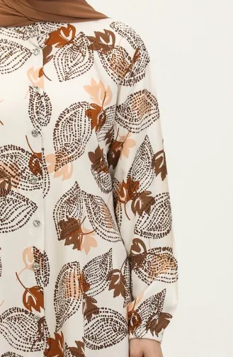 Tunique Viscose à Motifs Feuilles Grande Taille 3022-02 Beige Marron 3022-02