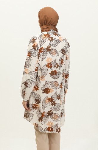 Tunique Viscose à Motifs Feuilles Grande Taille 3022-02 Beige Marron 3022-02