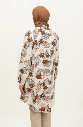Tunique Viscose à Motifs Feuilles Grande Taille 3022-02 Beige Marron 3022-02
