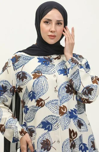 Tunique Viscose à Motifs Feuilles Grande Taille 3022-03 Beige Saks 3022-03