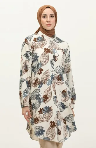 Große Viskose-Tunika Mit Blattmuster 3022-04 Beige Indigo 3022-04