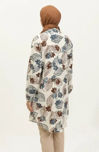 Große Viskose-Tunika Mit Blattmuster 3022-04 Beige Indigo 3022-04
