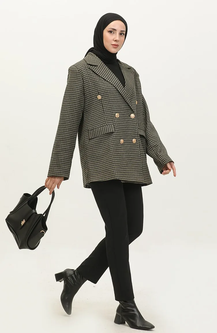 Veste à Motifs Pieds D`Oie Vert C1428K 646