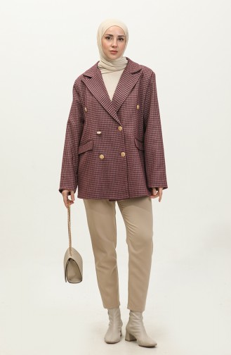 Goose Feet Patterned Jacket Claret Red C1428K 651