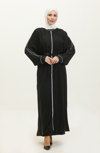 Oyya Aerobin Bat Sleeve Piping Abaya 248503-01 Zwart Wit 248503-01