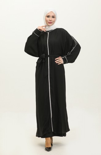 Oyya Aerobin Bat Sleeve Piping Abaya 248503-01 Zwart Wit 248503-01