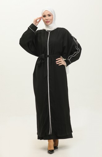 Oyya Aerobin Bat Sleeve Piping Abaya 248503-01 Black white 248503-01