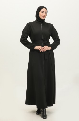 Grote Maat Atlas Stof Met Ritssluiting Abaya 4259-01 Gerookt 4259-01