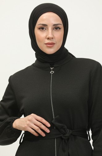 Abaya A Fermeture Tissu Atlas Grande Taille 4259-01 Fumé 4259-01