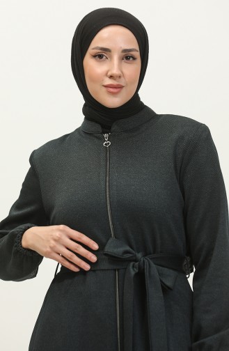 Abaya A Fermeture Tissu Atlas Grande Taille 4259-02 Pétrole 4259-02